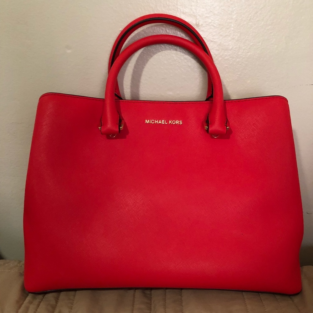 Michael Kors Red Saffiano Leather Crossbody Tote